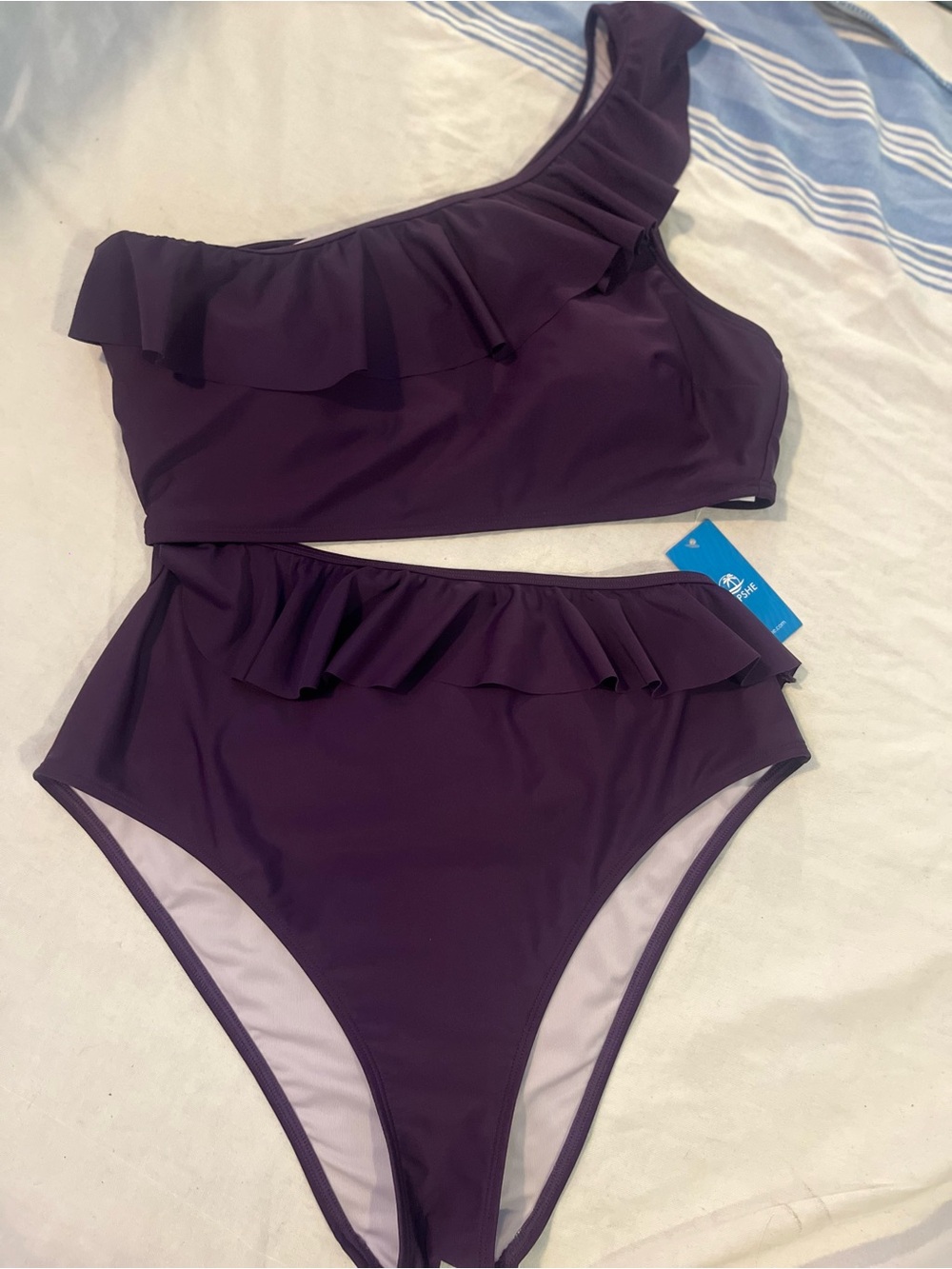 Size XL Cupshe Bikini Bathing Suit - Purple with One-Shoulder and Ruffles